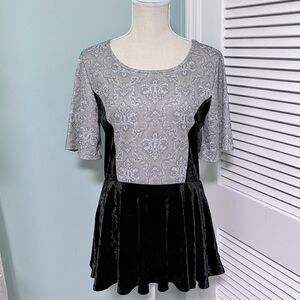 Lularoe elegant Emma black velvet silver glitter short sleeve peplum fancy top